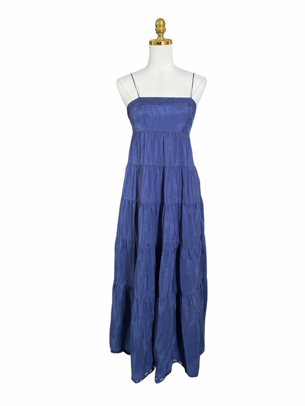 Eliot 100% Silk Sleeveless Blue Tiered Straps Cocktail Party Maxi Dress Women 2